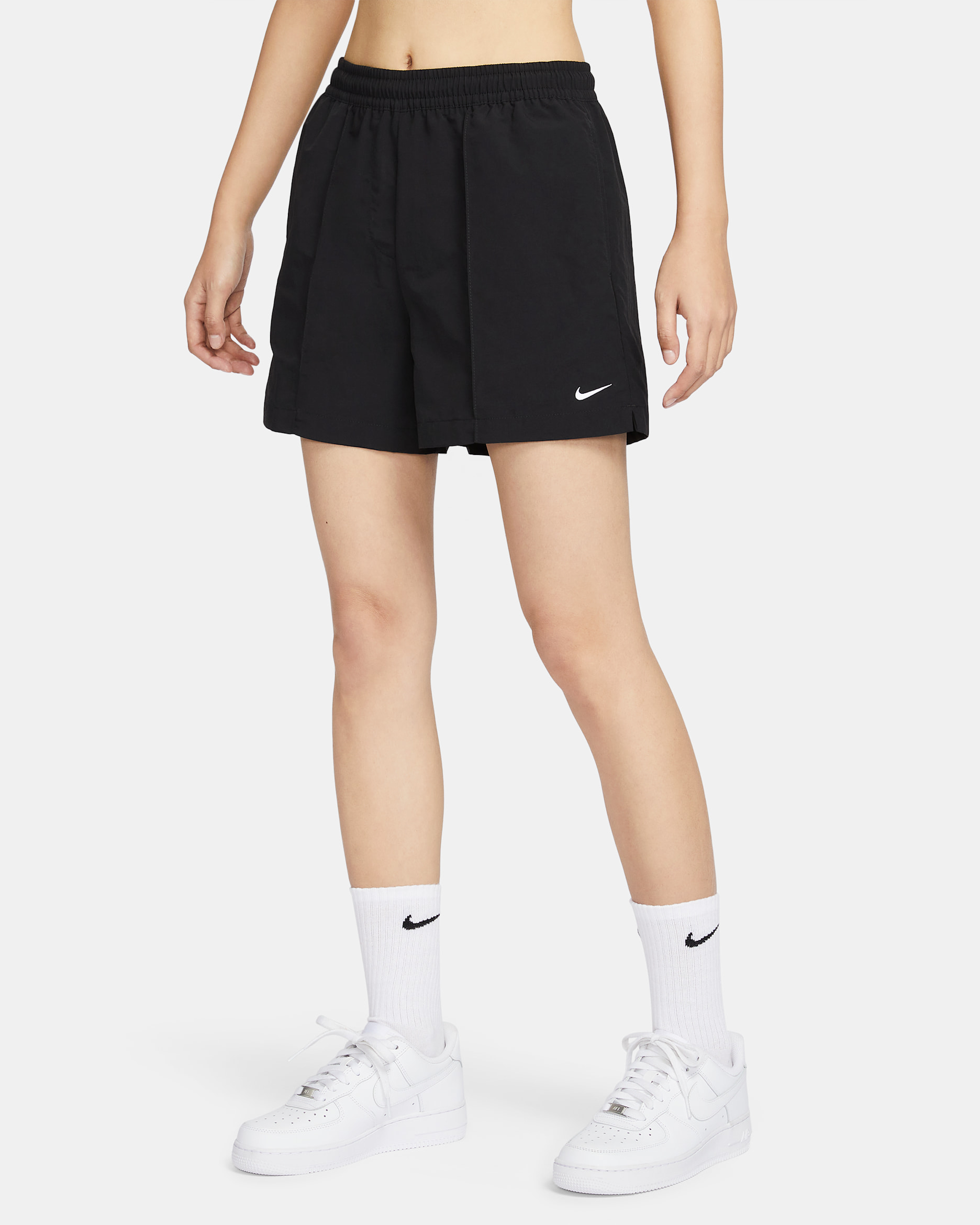 ナイキ レディース ウーブンショーツ Nike Essential Woven Shorts - Black/White Nike Sportswear Everything Wovens Women's Mid-Rise 12.5cm (approx
